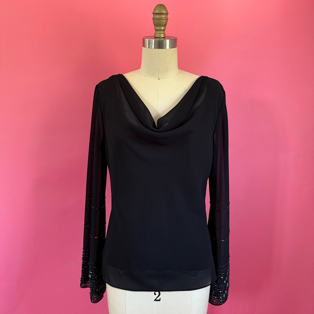Vintage Y2K Fairy Whimsigoth Bias Cut Cowl Neck Bell Sleeve Slitted Chic Blouse